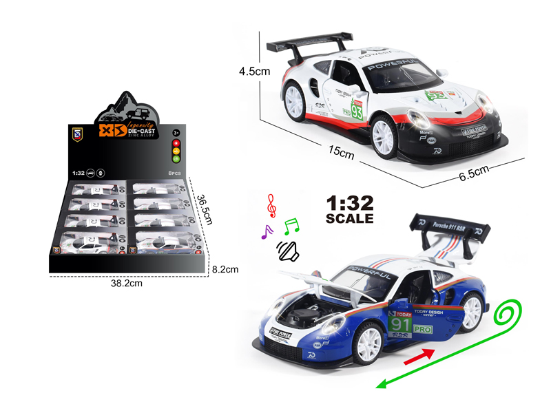 1:32 Alloy Porsche 911Rsr Racing Car With Light And Sound 8PCS