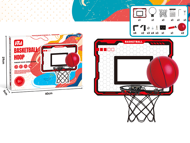 Red Basketball Board(Can Dunk,Folding Iron Hoop + 2 Basketballs)
