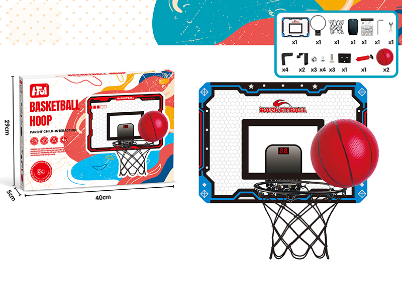 Blue Scoring Basketball Board(Can Dunk,Folding Iron Hoop + 2 Basketballs + Scorer)