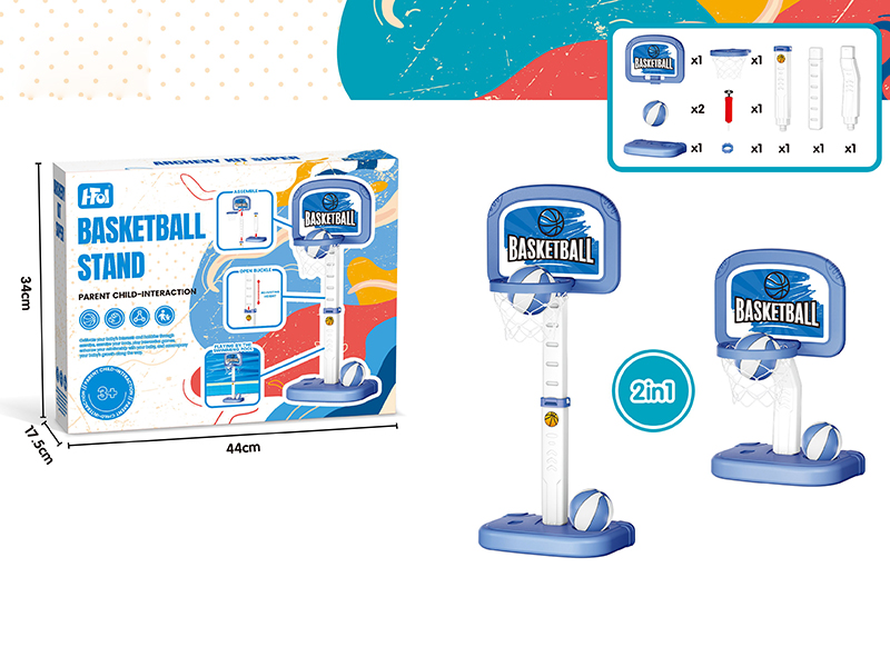 Basketball Stand Indoor/Water 2-In-1 + 2 Blue/White Painted Balls