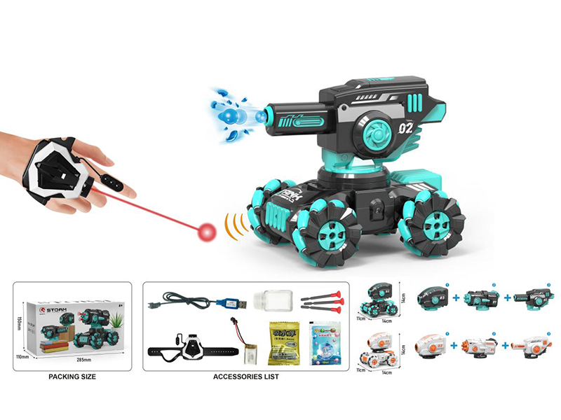 1:24 10-Channel Watch Remote Control  Mini Stunt Tank(Water Bullet/Bubble/Sucker Bullet 3 In 1)