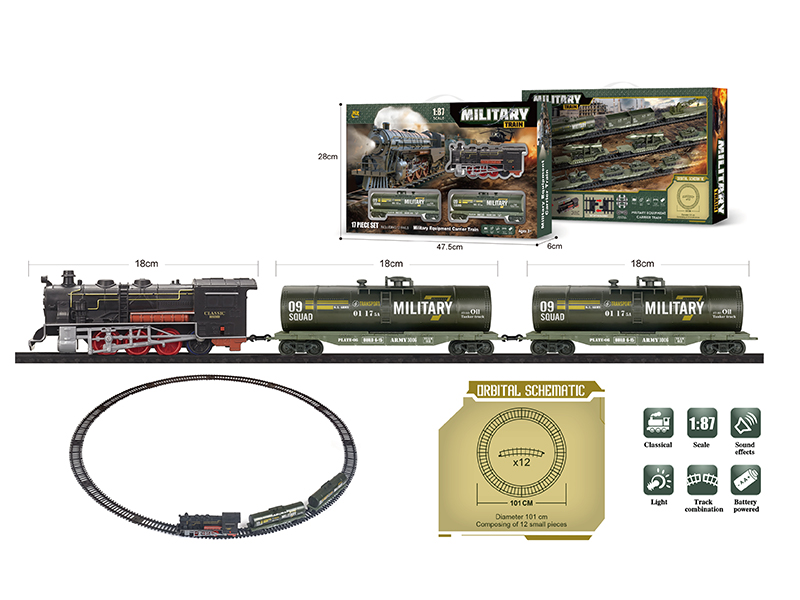 1:87 Model Scene Military Equipment Carrier Train Track Set(B/O, Lights, Music)17PCS