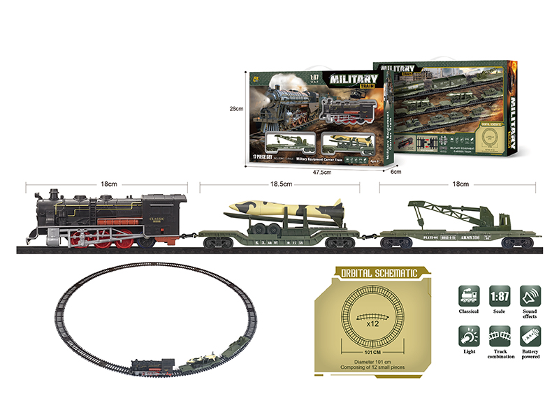 1:87 Model Scene Military Equipment Carrier Train Track Set(B/O, Lights, Music)17PCS