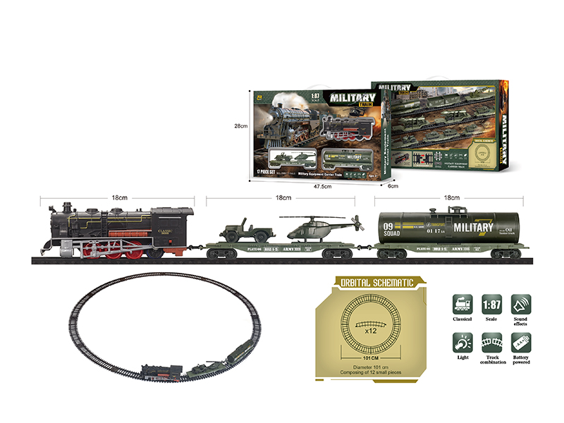 1:87 Model Scene Military Equipment Carrier Train Track Set(B/O, Lights, Music)17PCS