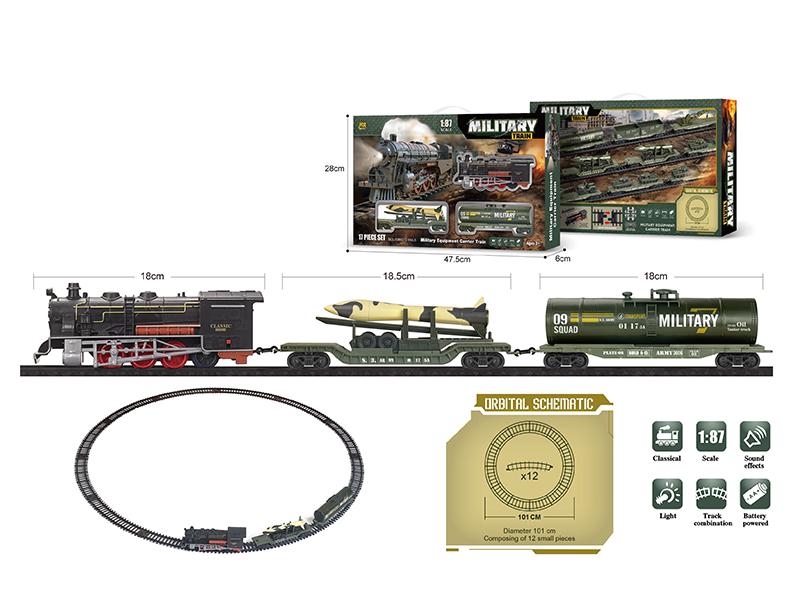 1:87 Model Scene Military Equipment Carrier Train Track Set(B/O, Lights, Music)17PCS