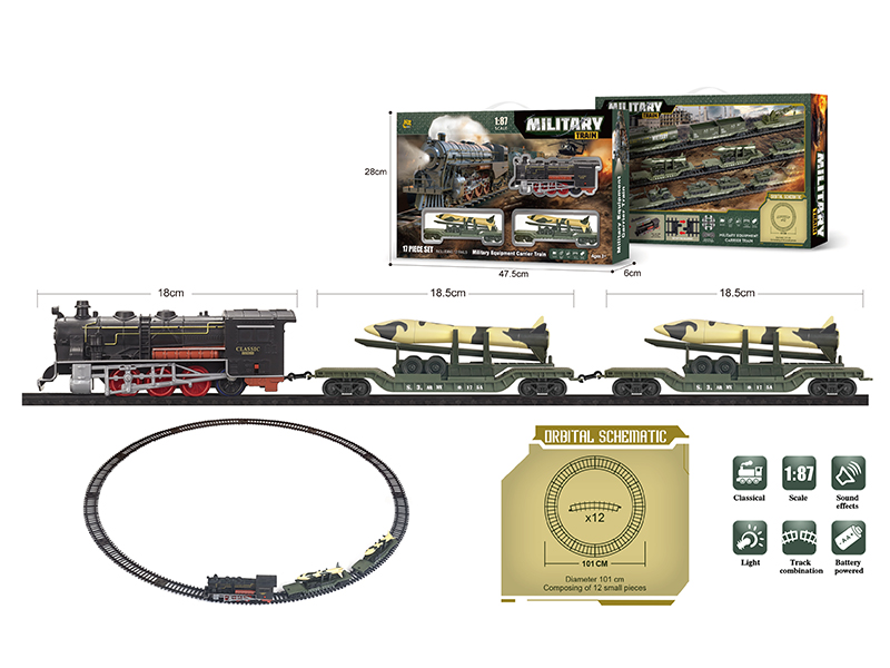 1:87 Model Scene Military Equipment Carrier Train Track Set(B/O, Lights, Music)17PCS