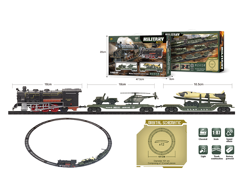 1:87 Model Scene Military Equipment Carrier Train Track Set(B/O, Lights, Music)17PCS
