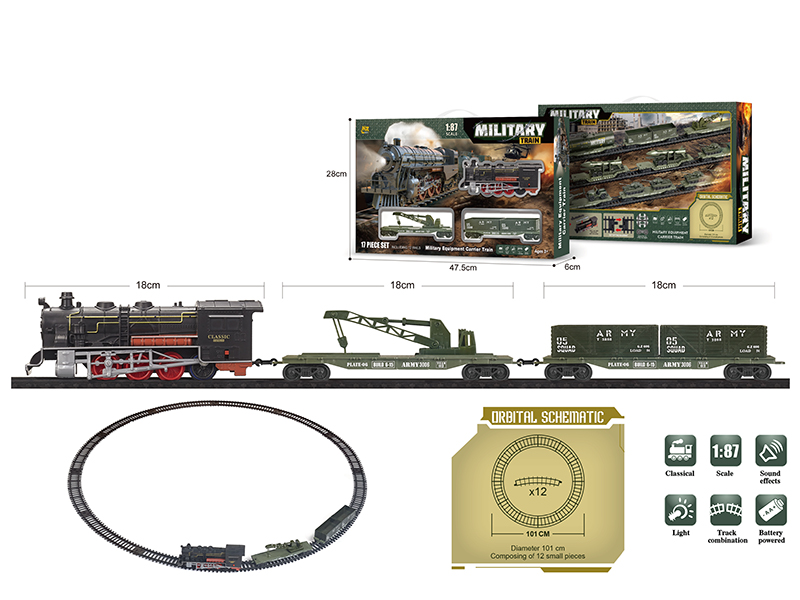 1:87 Model Scene Military Equipment Carrier Train Track Set(B/O, Lights, Music)17PCS