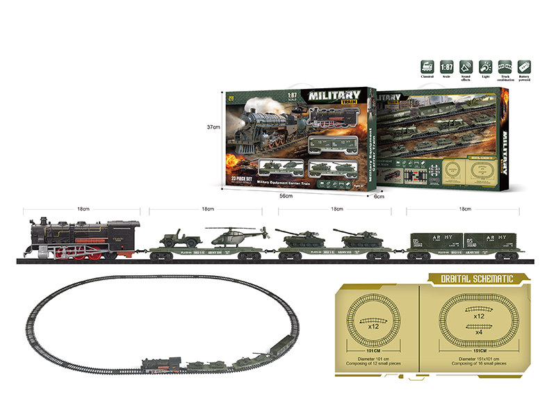 1:87 Model Scene Military Equipment Carrier Train Track Set(B/O, Lights, Music)23PCS