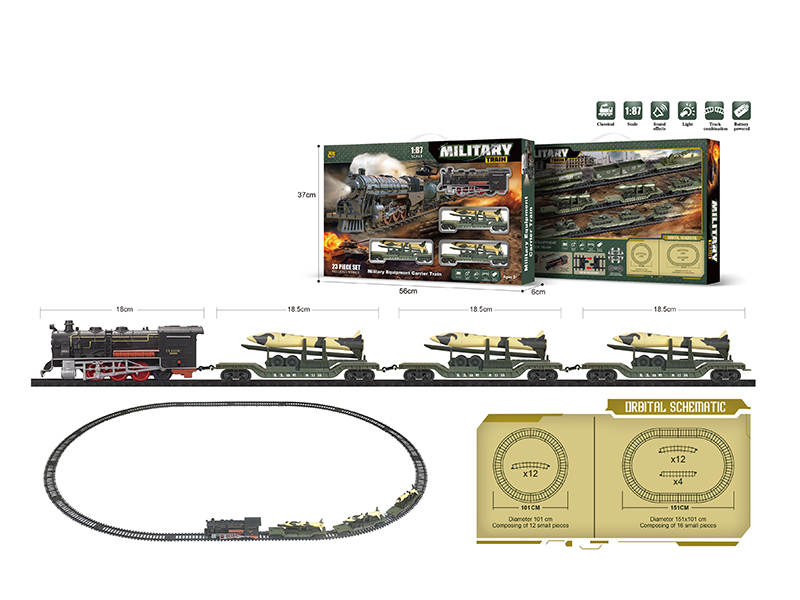 1:87 Model Scene Military Equipment Carrier Train Track Set(B/O, Lights, Music)23PCS
