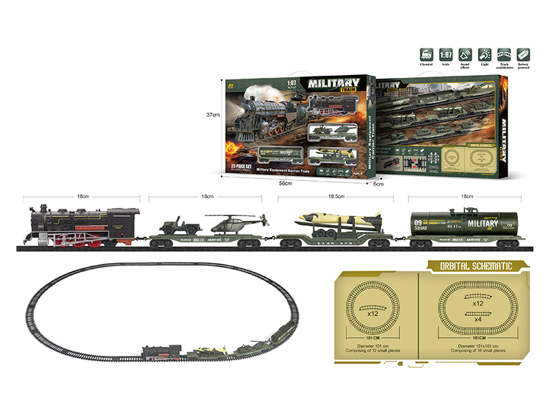 1:87 Model Scene Military Equipment Carrier Train Track Set(B/O, Lights, Music)23PCS