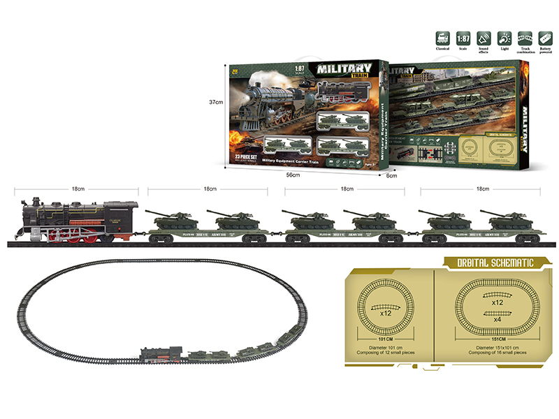 1:87 Model Scene Military Equipment Carrier Train Track Set(B/O, Lights, Music)23PCS
