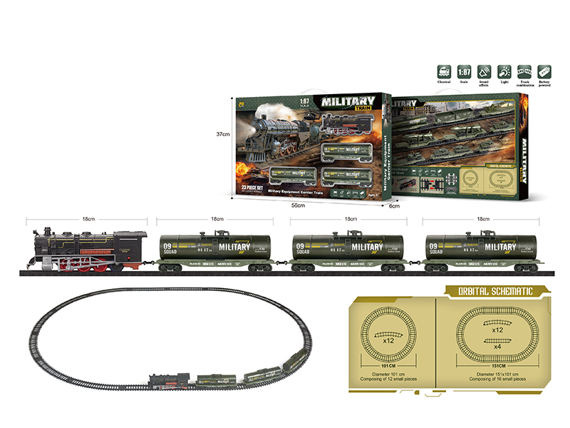 1:87 Model Scene Military Equipment Carrier Train Track Set(B/O, Lights, Music)23PCS