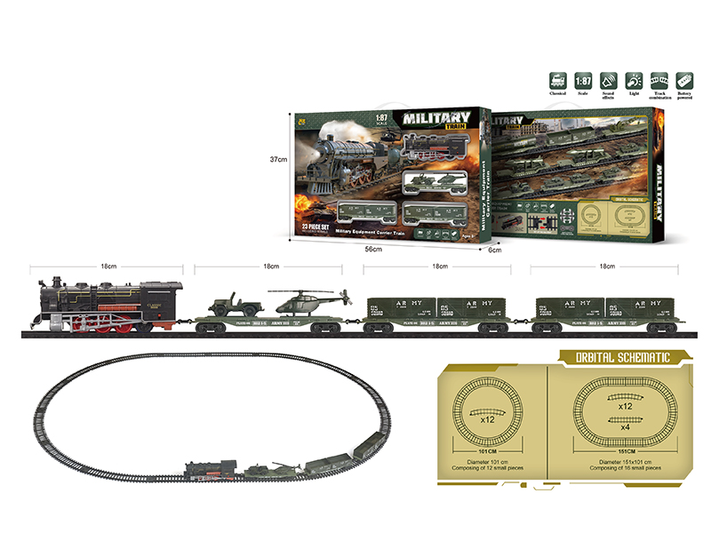 1:87 Model Scene Military Equipment Carrier Train Track Set(B/O, Lights, Music)23PCS