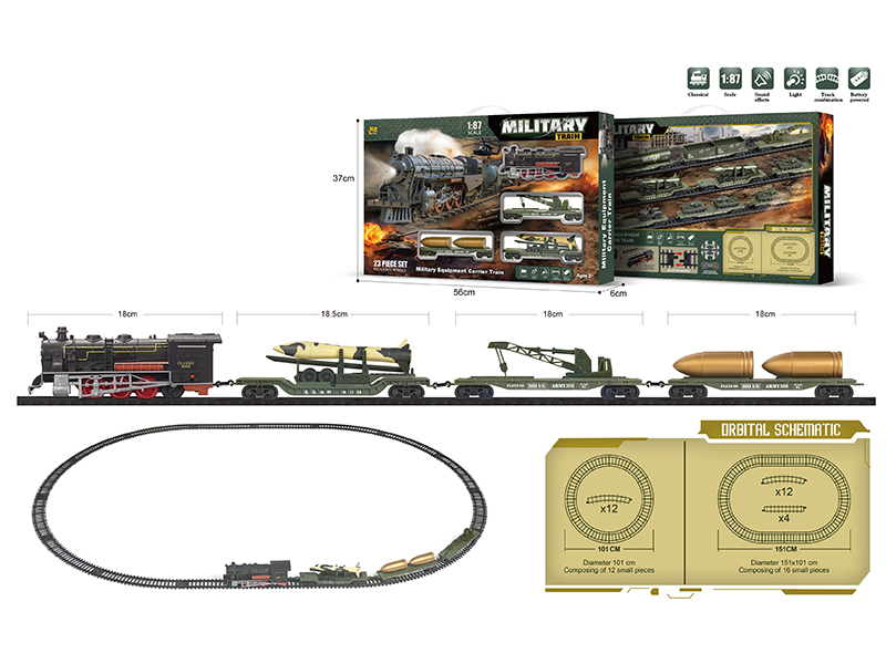 1:87 Model Scene Military Equipment Carrier Train Track Set(B/O, Lights, Music)23PCS