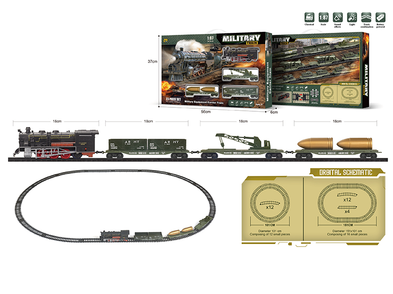 1:87 Model Scene Military Equipment Carrier Train Track Set(B/O, Lights, Music)23PCS