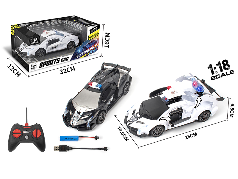 1:18 Remote Control Missile Police Car With Lights(One Key Deformation)