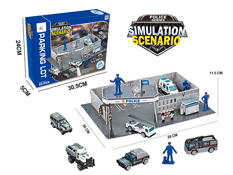 DIY Police Series Simulation Scene + 2pcs 1:16 Alloy Cars(22PCS)