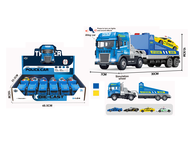 6PCS Friction Alloy Rescue Trailer+Police Vehicle