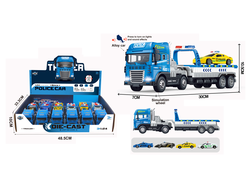 6PCS Friction Alloy Rescue Trailer+Police Vehicle