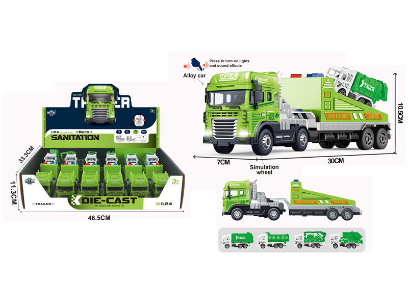 6PCS Friction Alloy Rescue Trailer+Sanitation Vehicles