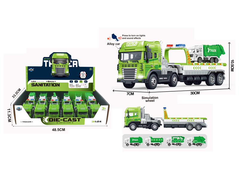 6PCS Friction Alloy Rescue Trailer+Sanitation Vehicles