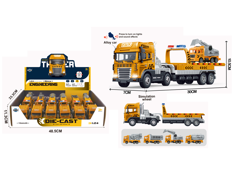 6PCS Friction Alloy Rescue Trailer+Engineering Vehicle