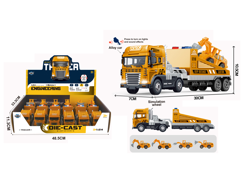 6PCS Friction Alloy Rescue Trailer+Engineering Vehicle