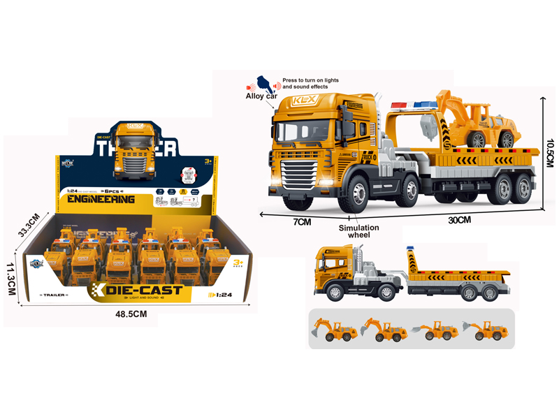 6PCS Friction Alloy Rescue Trailer+Engineering Vehicle