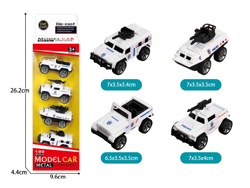 4PCS Alloy Pull Back White Police Car