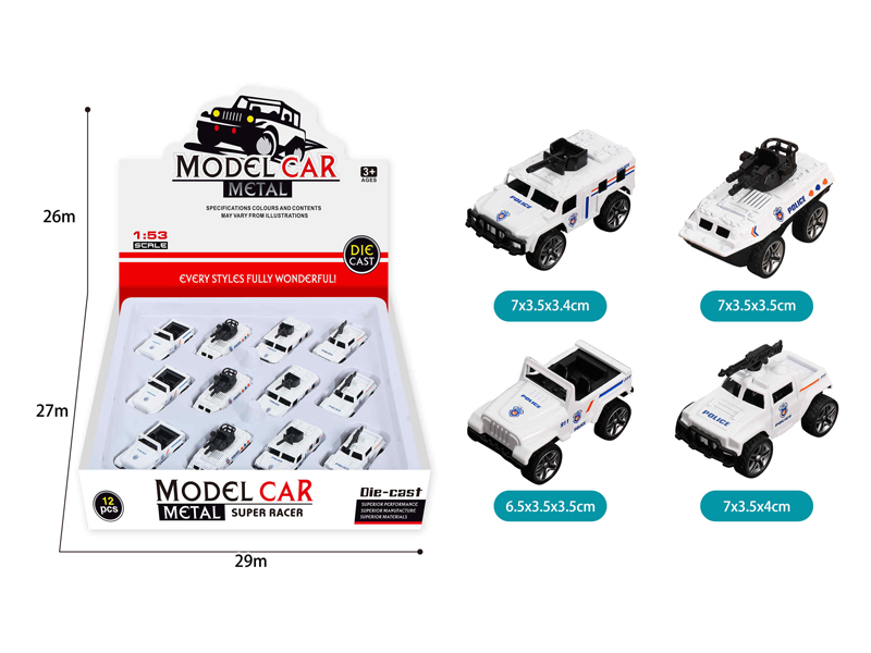 12PCS Alloy Pull Back White Police Car