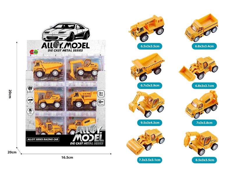 24PCS Alloy Pull Back Engineering Vehicle