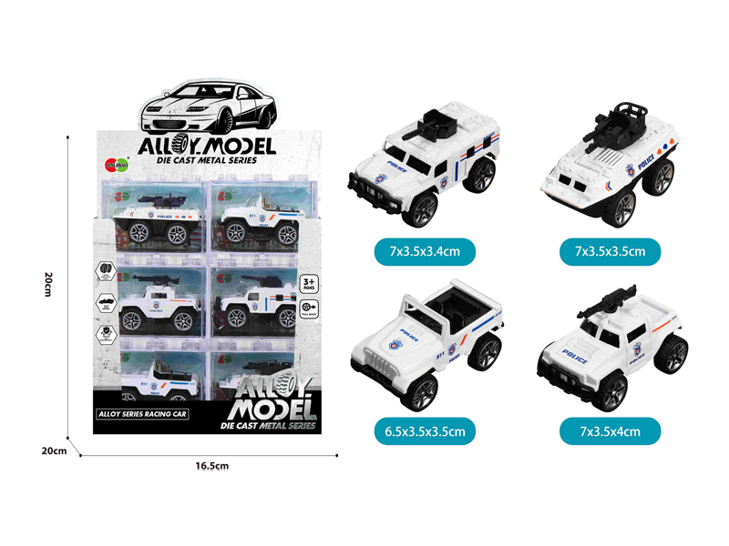 24PCS Alloy Pull Back White Police Car