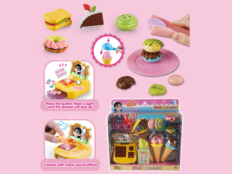Ice Cream Dessert Shop Play Set(Cash Rregister With Light And Voice Function)