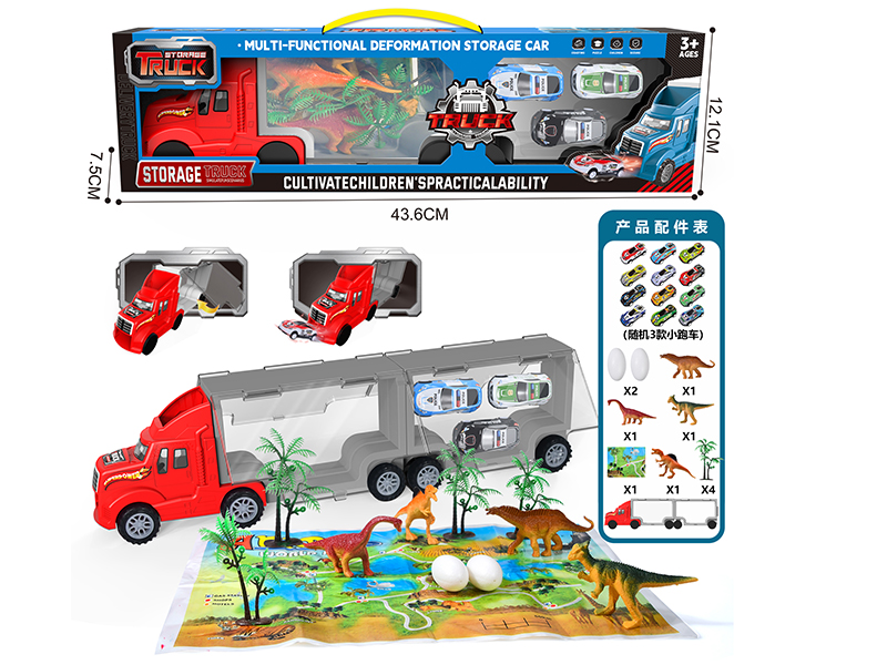 Slide Storage Truck + Dinosaurs + Pull Back Small Cars