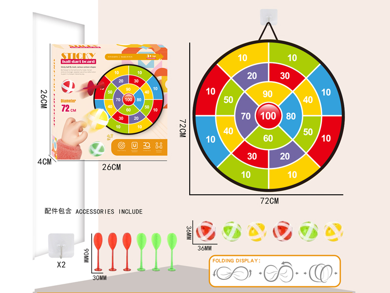 72CM Foldable Adhesive Ball Target+6Ball +6Darts