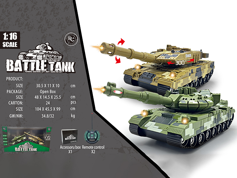 1:16 Remote Control Battle Tank With Lights And Sound(Not Included Batteries)