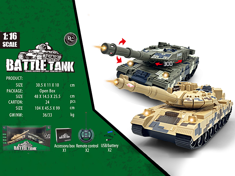 1:16 Remote Control Battle Tank With Lights And Sound(Included Batteries)