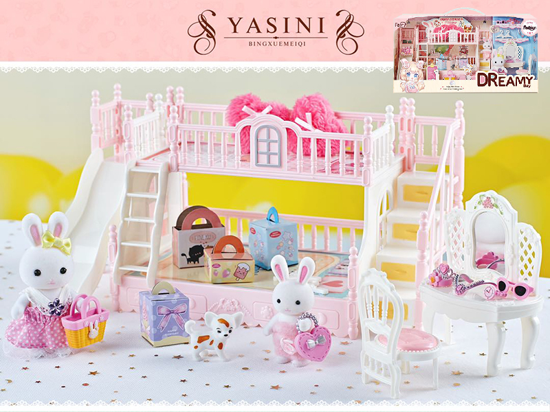 Cady Rabbit Bunk Bed Scene Toys Set