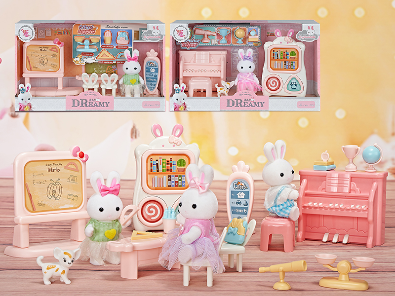 Cady Rabbit Classroom Scene Toys Set
