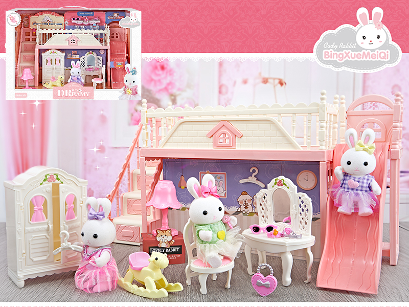 Cute Rabbit Little Bedroom Scene Toys Set