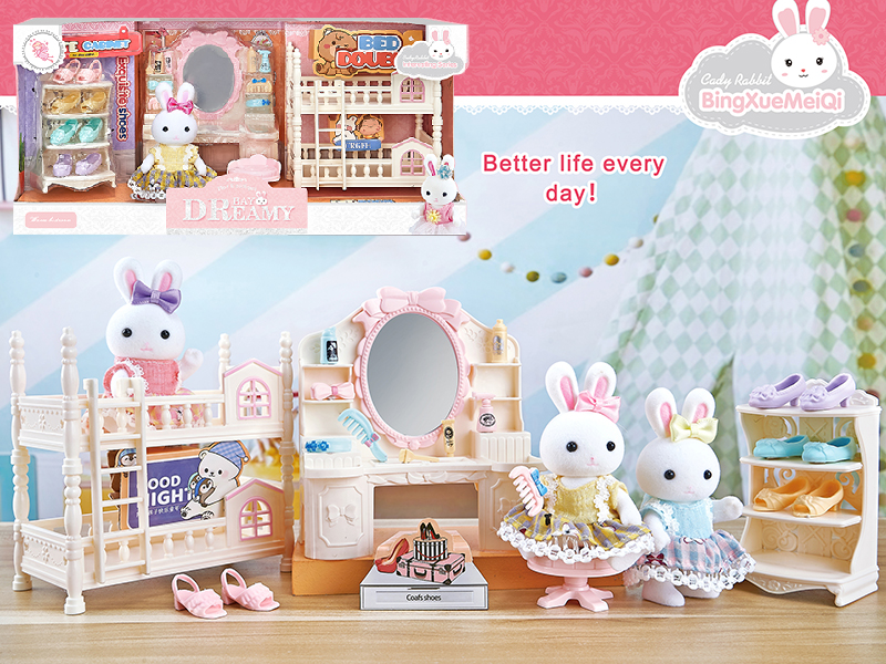 Cute Rabbit Little Bedroom Scene Toys Set