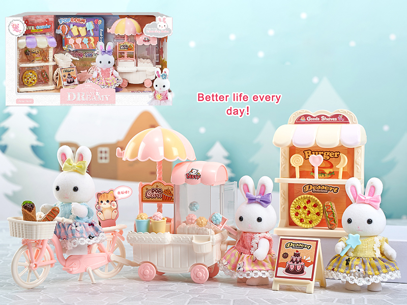 Cute Rabbit Popcorn Bike Scene Toys Set