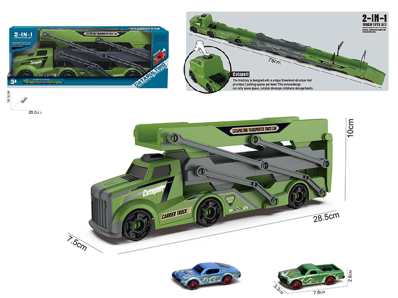 Slide Ejection Fold Track Transport Car + 2 Slide Muscle Cars