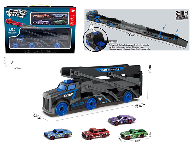 Slide Ejection Fold Track Transport Car + 4 Slide Muscle Cars