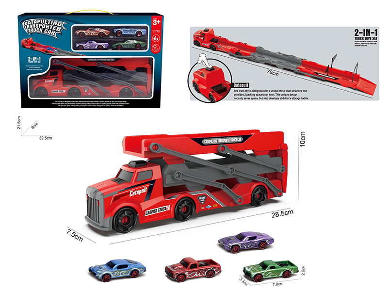 Slide Ejection Fold Track Transport Car + 4 Slide Muscle Cars