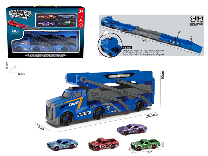 Slide Ejection Fold Track Transport Car + 4 Slide Muscle Cars