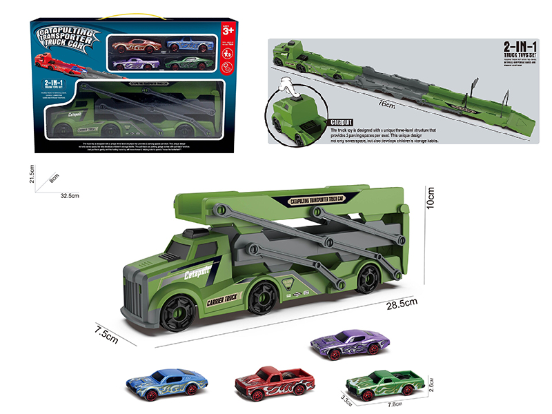 Slide Ejection Fold Track Transport Car + 4 Slide Muscle Cars