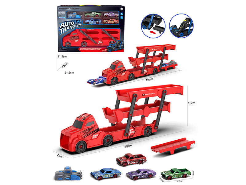 Slide Fold Transport Truck + 4 Slide Muscle Cars + 1 Launcher
