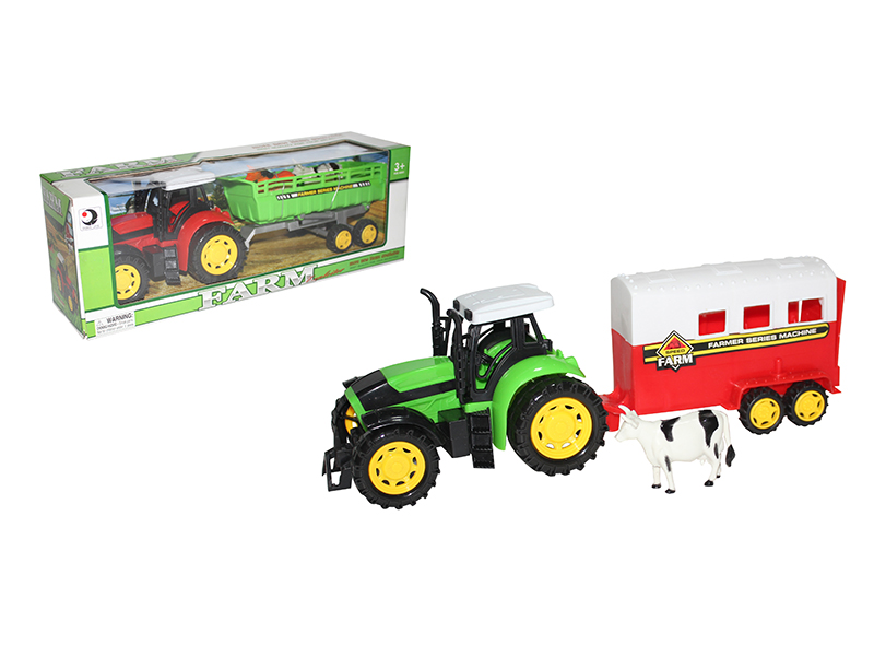 Friction Farm Tractor With Animal Box, Cow
